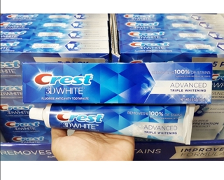 Kem đánh răng Crest 3D White Advanced Triple Whitening tuýp 158g từ Mỹ