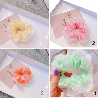 Thun cột tóc chiffon 2 lớp thiết kế màu dạ quang độc đáo