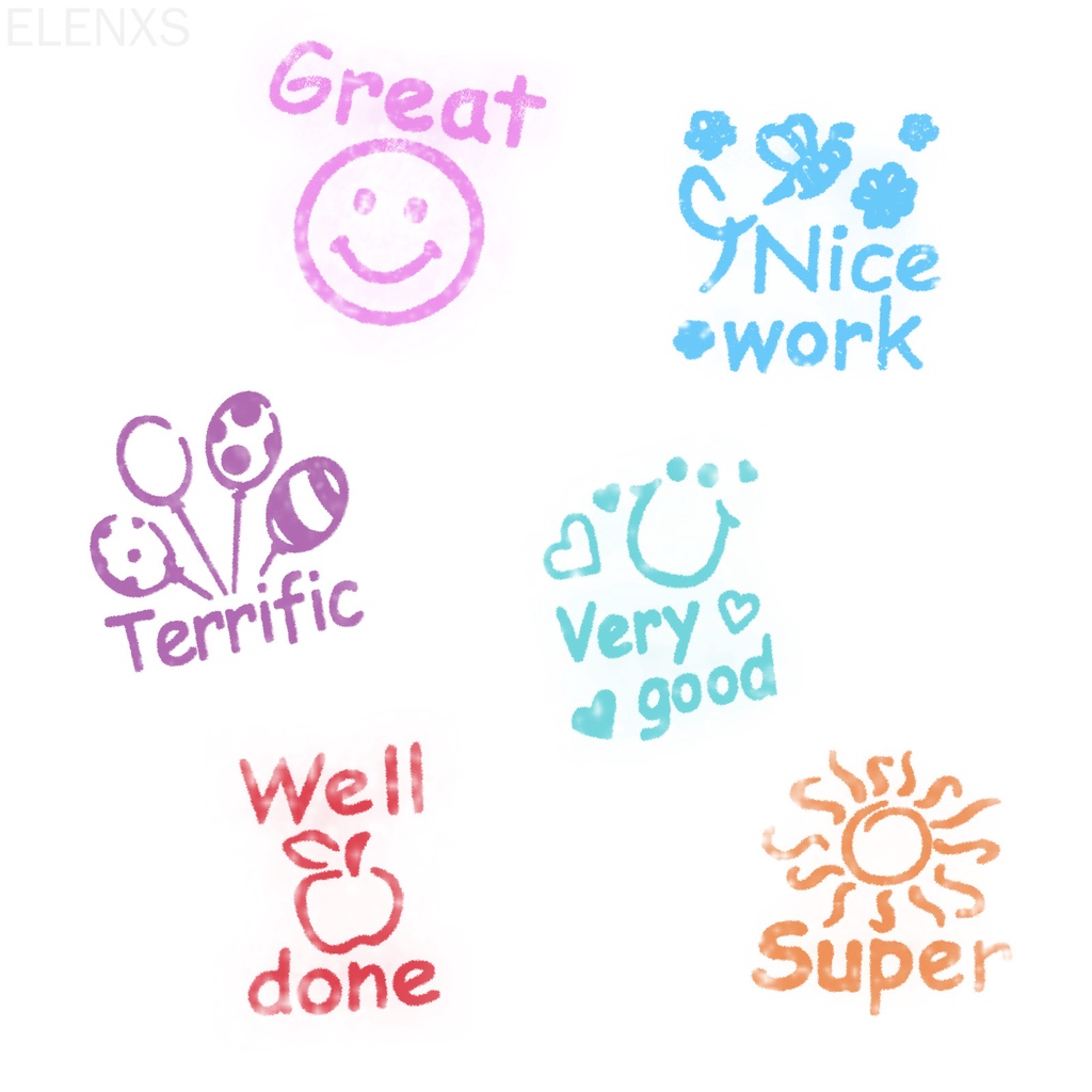 Set 6 con dấu in chữ tiếng anh hoạt hình cho bé