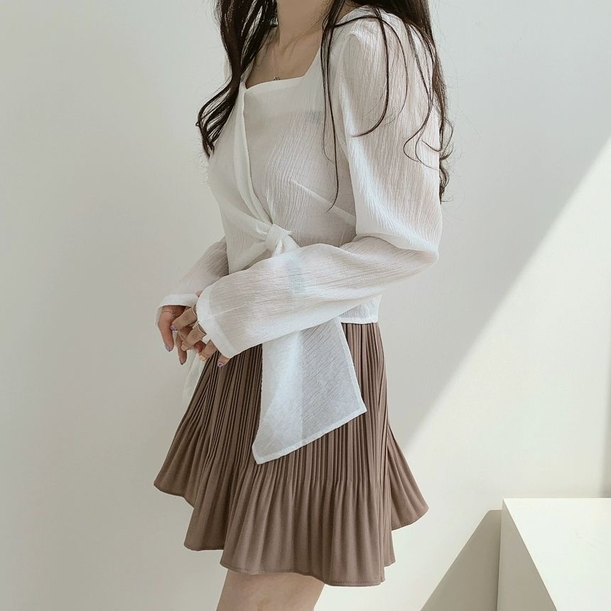 Áo Sơ Mi Tay Dài Dáng Rộng Cổ Vuông Thiết Kế Độc Đáo Phong Cách Hàn Quốc Thời Trang Cho Nữ