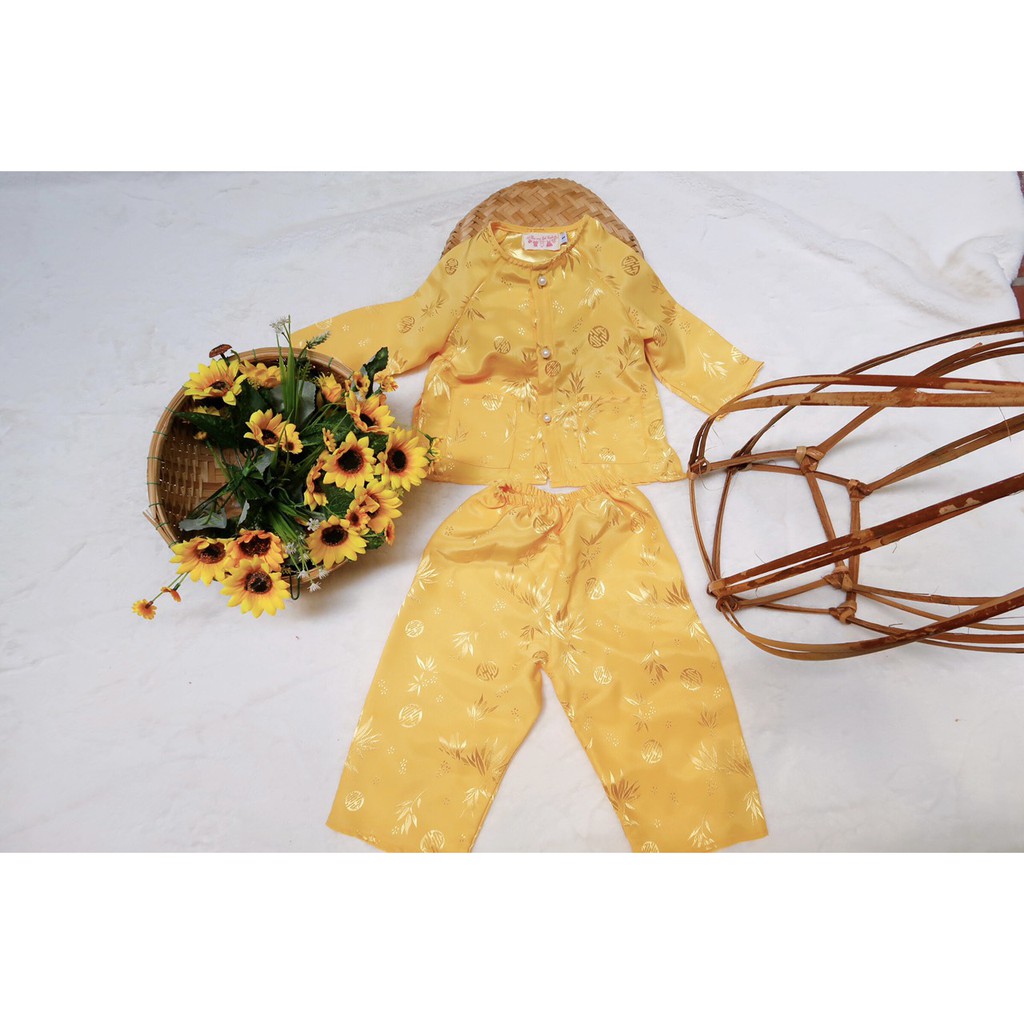 Bộ bà ba gấm Thái Tuân lá tre cho bé trai, bé gái siêu xinh 4 màu