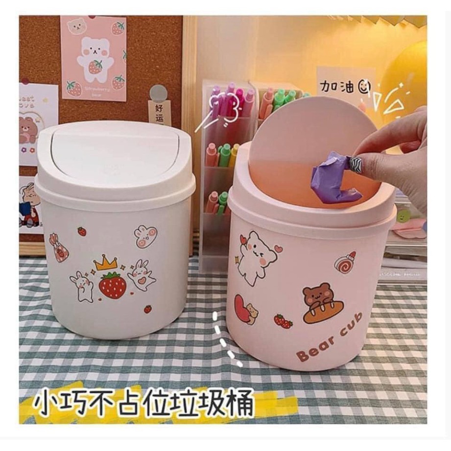 Xọt Rác Kute Để Bàn Kèm Hình Dán Sticker 2 In 1 Vừa Làm Hộp Đựng Đồ Dùng Xinh Xắn