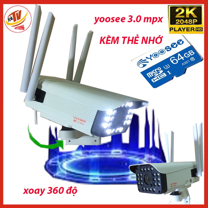 [kem thẻ 32gb 64gb] camera wifi 3.0 ngoài trời xoay 360 độ- trong nhà camera yoosee 4 Râu 3.0 Mpx full hd 1080p