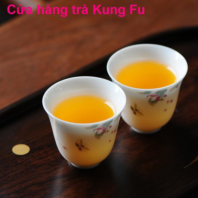 Dehua cao sứ trắng Kung Fu bộ trà quà tặng gia dụng logo tùy chỉnh nắp gốm bát tách hộp