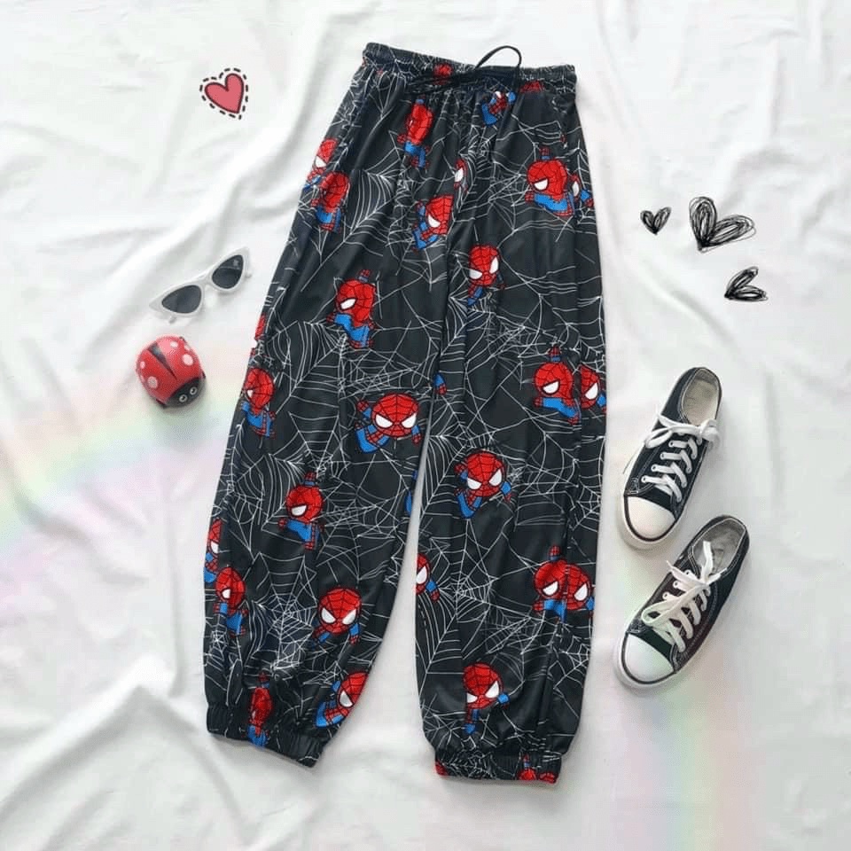 Quần Cartoon Suông Hoạt Hình Ống Rộng In Hình Người Nhện Siêu Ngầu [New Unisex]