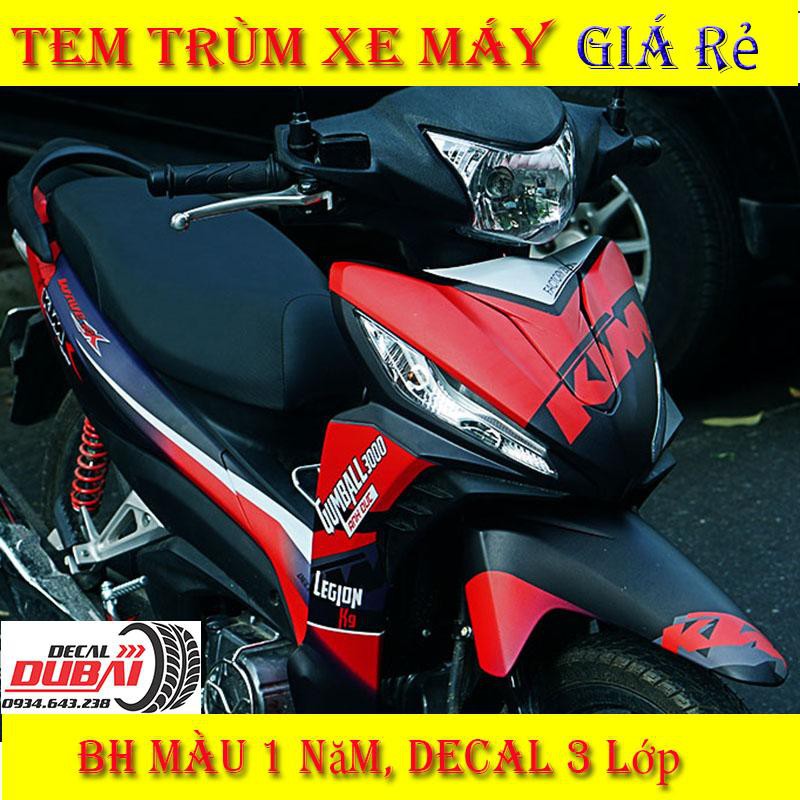 Tem Trùm Wave RSX Đen Nhám Đỏ KTM