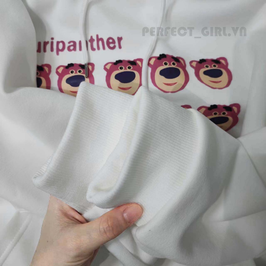 Áo Hoodie Tay Dài Cổ Tròn Dáng Rộng In Hình Gấu Và Dâu Tây Thời Trang Thu Đông Phong Cách Mới Cho Nữ