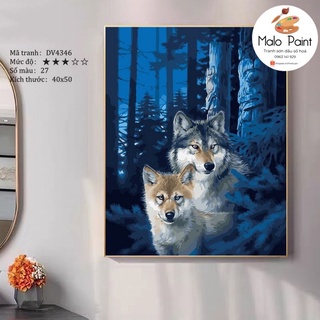 Tranh sơn dầu số hoá tự tô màu Tranh con vật Hai chú chó sói