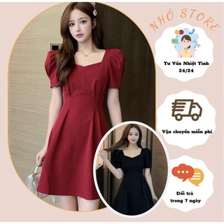 Váy midi dự tiệc siêu xinh-hàng cao cấp loại 1-váy  cổ vuông tay phồng chéo lưng - freeship
