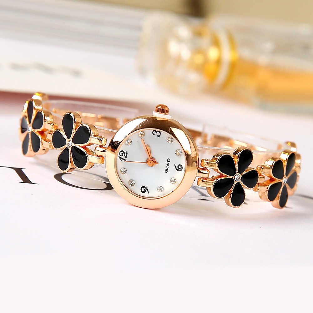 MACmk Fashion Women Rhinestone Flower Round Dial Analog Quartz Bracelet Watch Gift