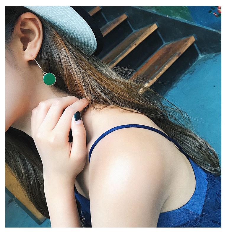 Simple Green Circle Earrings Personality Earrings Small Fresh Girl Heart Earrings Earrings Jewelry Accessories Korea Dangling Earrings Round Earrings