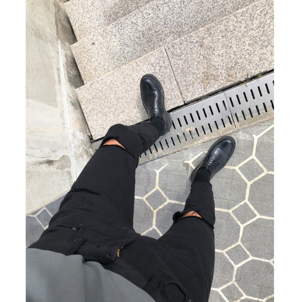 [Tiền Nào Của Đấy]Quần Jean Nam Rách Gối Màu Đen Vải Không Phai Màu, Co Giãn 4 Chiều Skinny Phong Cách Hàn Quốc-J07