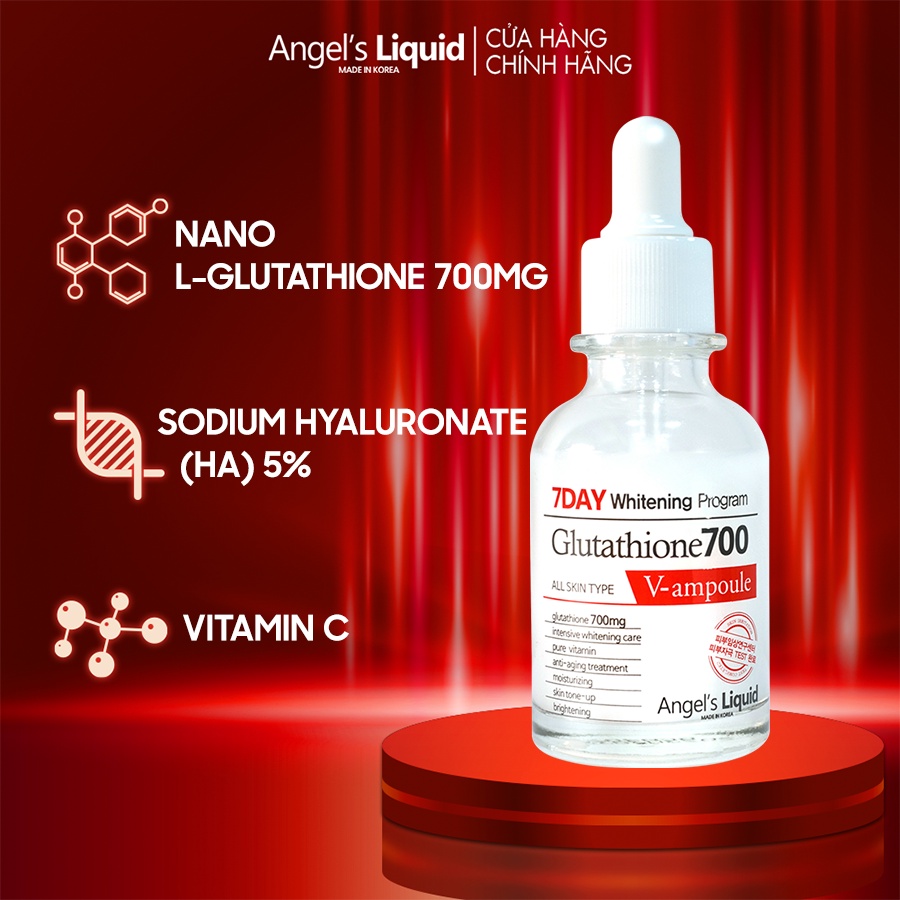 Serum Dưỡng Trắng Da, Cấp Ẩm Đa Tầng Angel's Liquid Glutathione 700mg + 5% HA 7Day Whitening Program 30ml