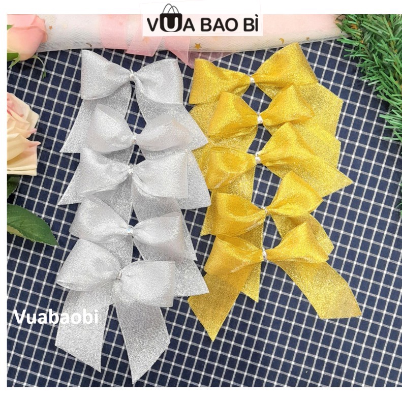 Set 10 nơ kim tuyến trang trí Tết - Vua Bao Bì, nơ nhũ kim tuyến