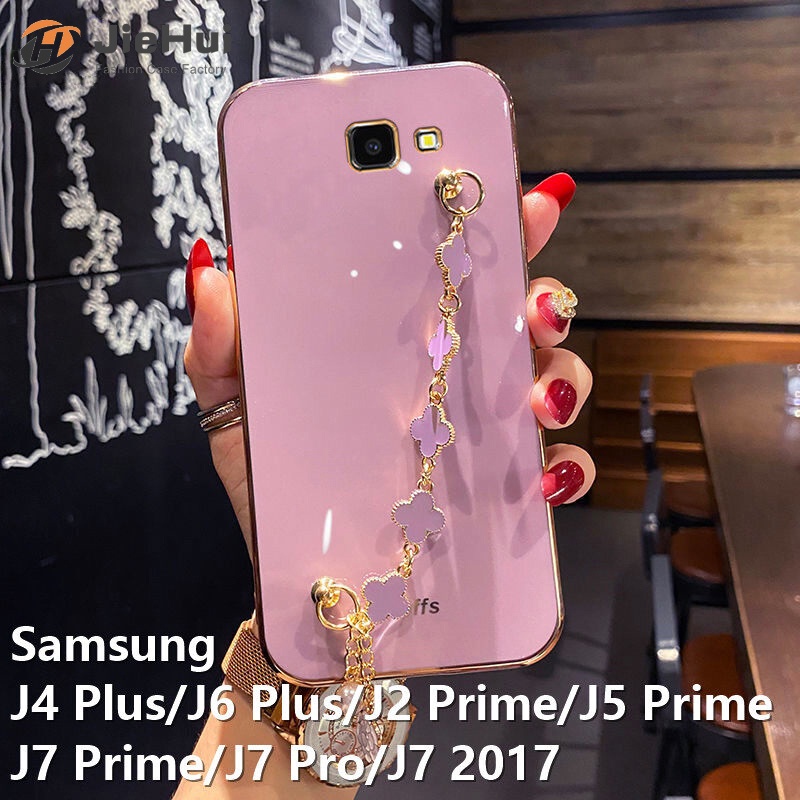 Ốp Điện Thoại TPU Mạ Chrome Có Vòng Đeo Tay Cho Samsung Galaxy J7 Prime / J4 Plus / J6 Plus / J7 Pro / J7 2017 / J2 Prime / J5 Prime