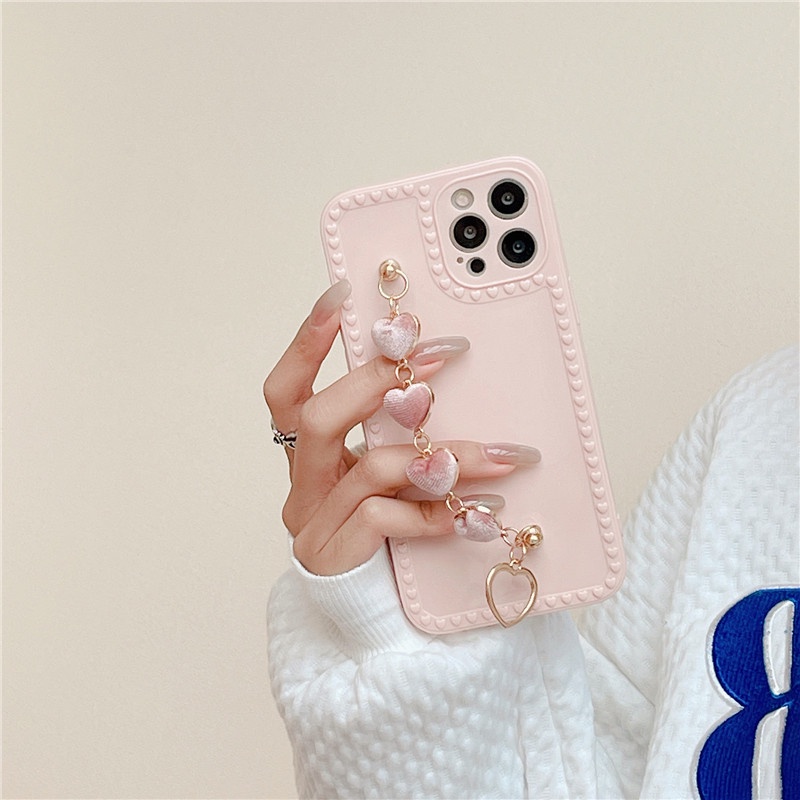Ốp Điện Thoại Silicon Mềm Có Dây Đeo Cổ Tay Hình Trái Tim Dễ Thương Cho Iphone 13 12 Pro Max MiNi 11 XR X XS 7 8 Plus 6S SE 2
