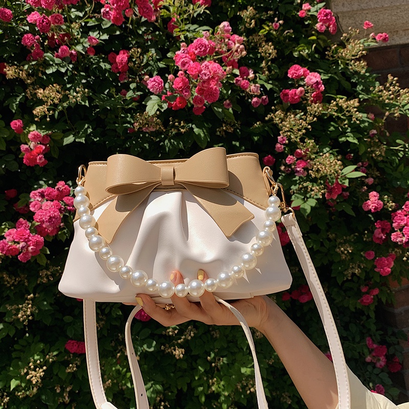 Túi đeo vai IELGY đính nơ và hạt ngọc trai nhân tạo phong cách Hàn Quốc thời trang dành cho nữ