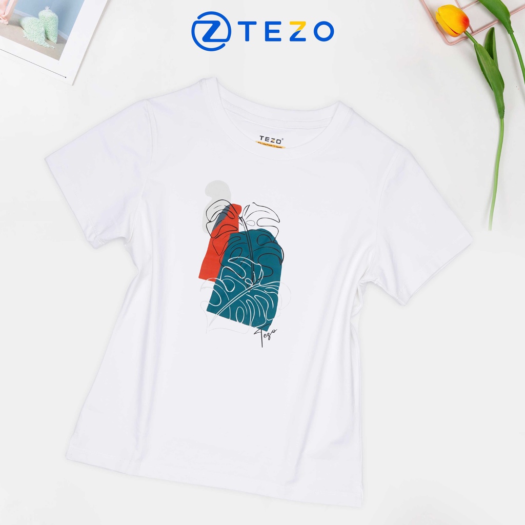 Áo phông nữ cổ tròn in hoạ tiết lá Tezo năng động thoải mái 2205APOT02