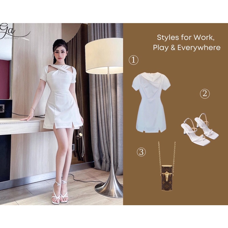 Váy trắng cổ chéo thiết kế hiện đại tôn eo tôn dáng| Naby dress_ G.A