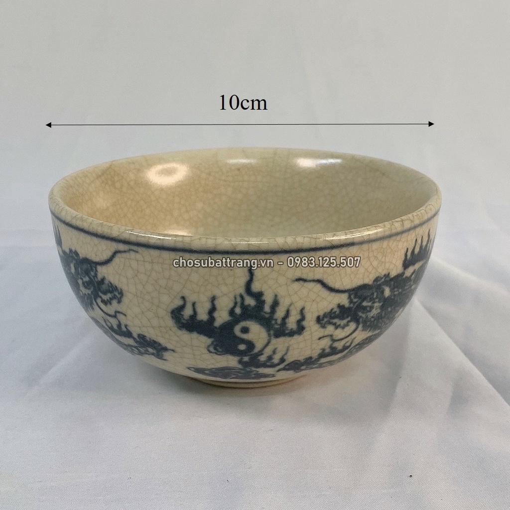 Bát cúng men rạn trơn long phụng