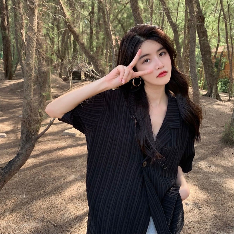 Áo Sơ Mi Tay Ngắn Dáng Rộng Mỏng Thời Trang Mùa Hè Phong Cách Hàn Quốc Mới Cho Nữ