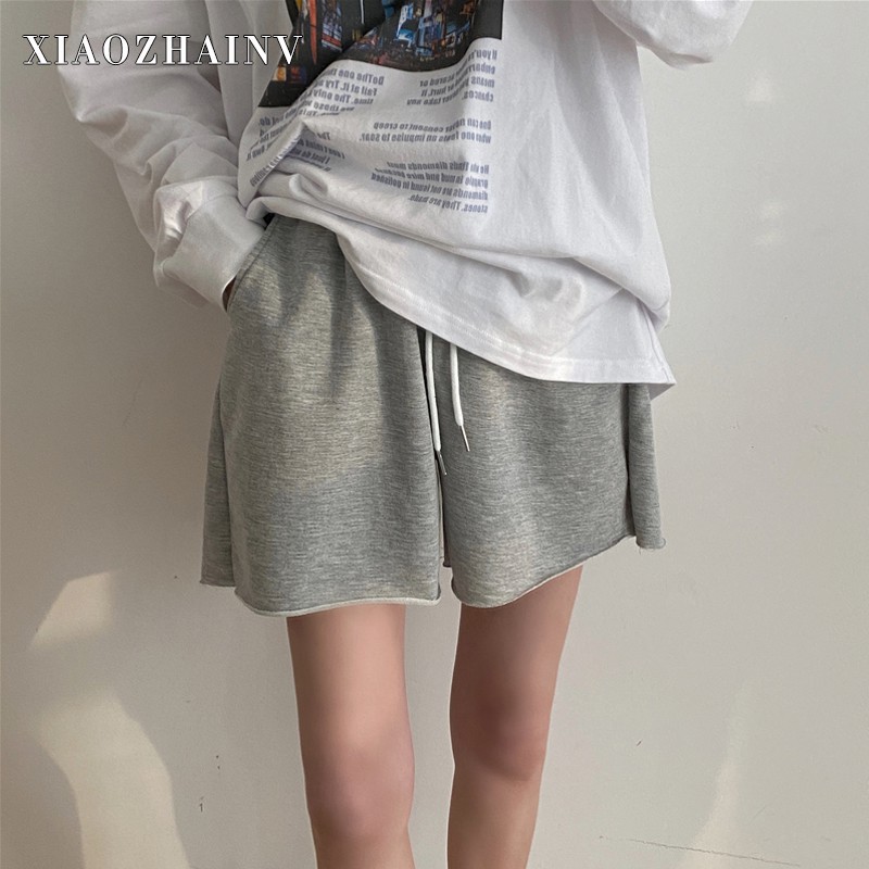 Xiaozhainv Quần Đùi Ống Rộng Lưng Cao Thời Trang Năng Động Cho Nữ