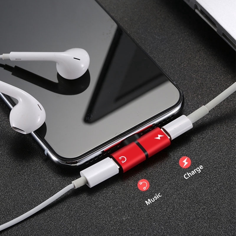 For IPhone X XR 7 8 Plus 2 IN 1 Connector Splitter Charger Audio Headphone Adapter