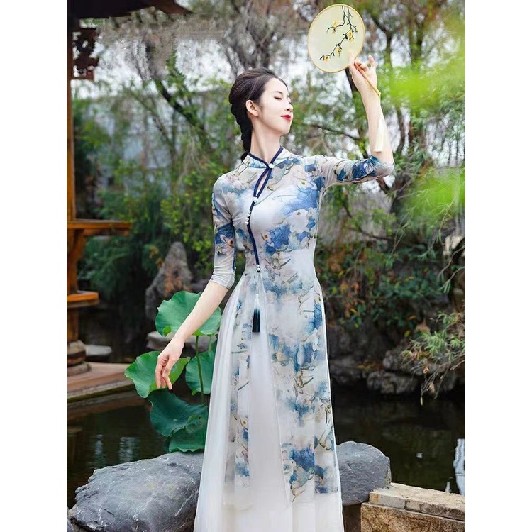 [M &amp; E] Đầm Sườn Xám Truyền Thống Trung Hoa Truyền Thống Trang Phục Múa Dân Tộc Thanh Lịch Cho Nữ