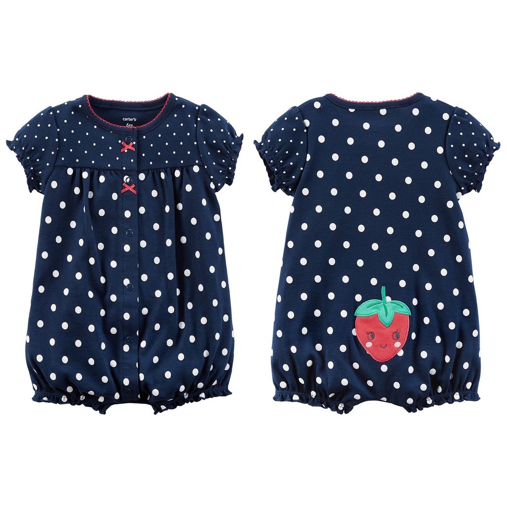 Body đùi bé gái Carter [XUẤT XỊN, 100% COTTON SIÊU MÁT] 3-24M (4-13kg) xanh navy chấm bi trái dâu Strawberry Romper