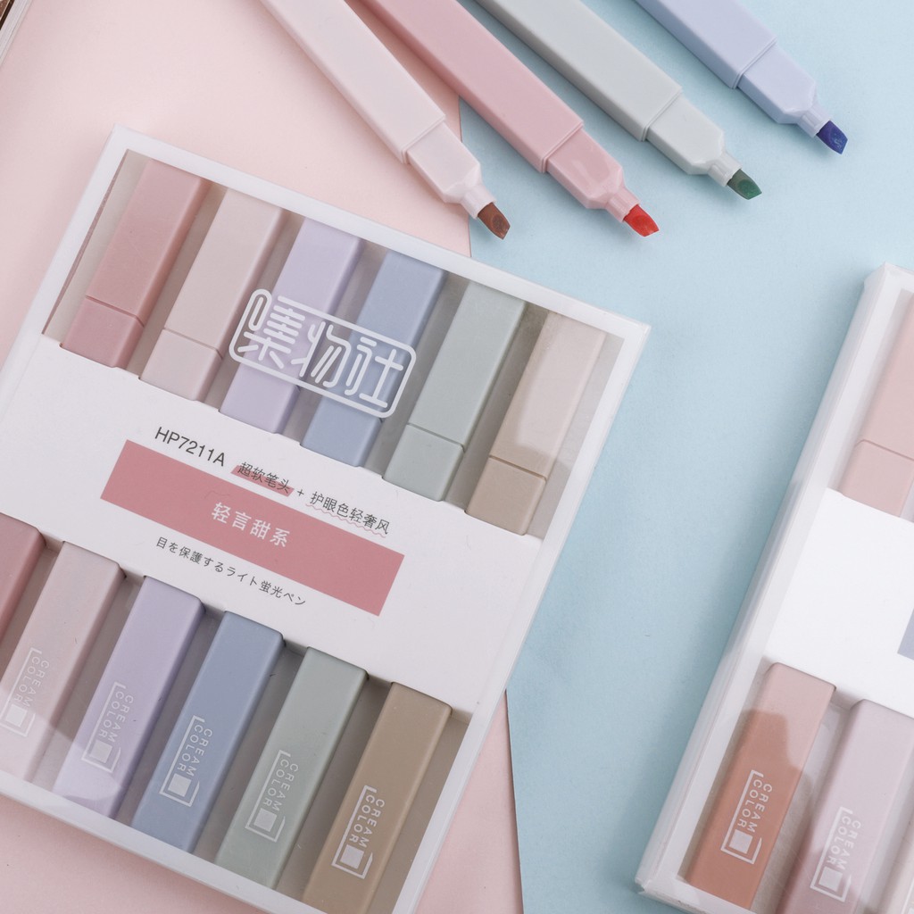 Bút highlight pastel 2 đầu B02 bút đánh dấu nhớ morandi từ vựng Tiếng Anh Taro Stationery