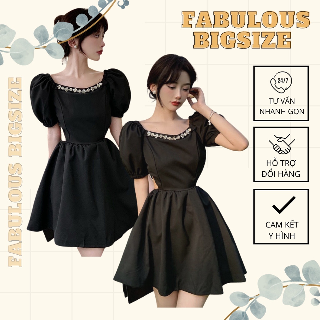BIGSIZE Váy đầm cổ vuông khoét eo đi tiệc cho người béo mập FABULOUS BIGSIZE