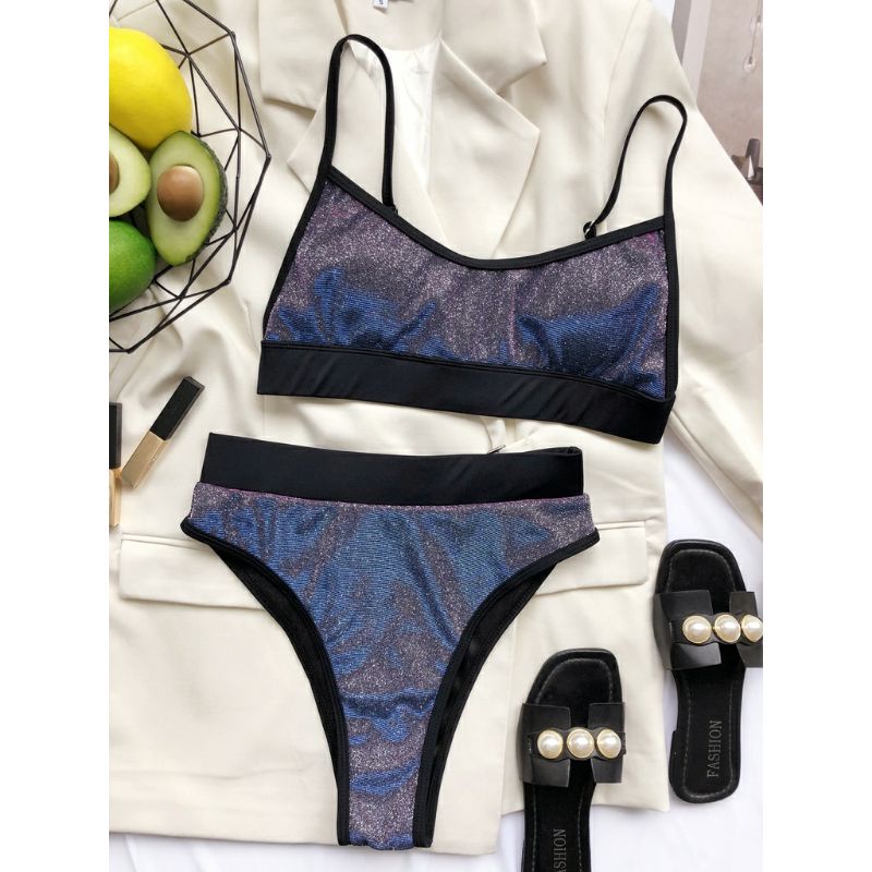 Bikini 2 Mảnh Ánh Nhũ Lấp Lánh Cạp Cao Siêu Tây