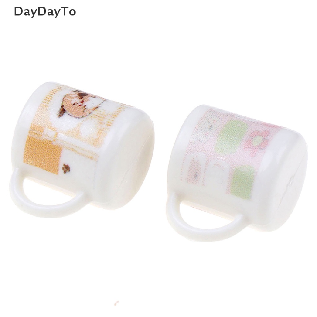 Set 2 Cốc Uống Trà / Cà Phê Mini Tỉ Lệ 1 / 12 Dùng Trang Trí Nhà Búp Bê