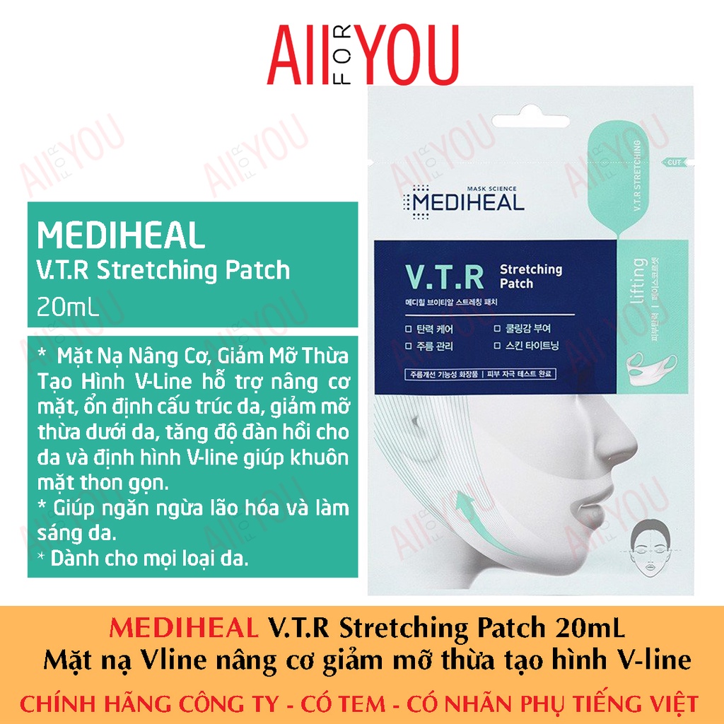 [TEM CHỐNG HÀNG GIẢ] Mediheal V.T.R Stretching Patch 20mL - Mặt Nạ Nâng Cơ, Giảm Mỡ Thừa Tạo Hình V-line Thon Gọn Mặt.