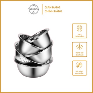 Bộ Thau Rổ Inox Chống Gỉ 5 Món VietKitchen Rổ Inox 304 Đựng Rau Củ Quả Đa Năng Size