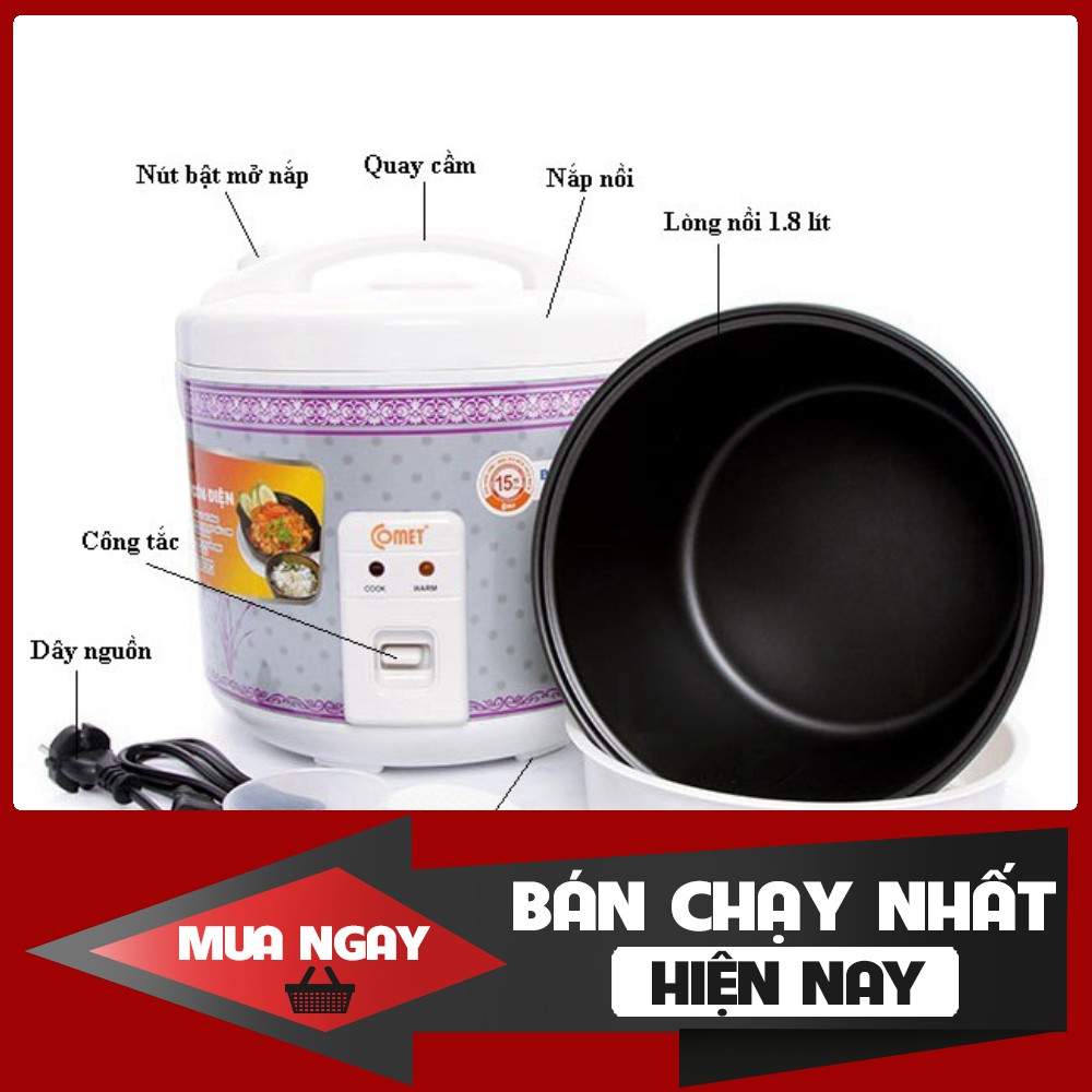 [FREESHIP] Nồi cơm điện nắp gài Comet CM8010/CM8016 1.8 lít ( BH 1 năm) - Hàng chất lượng, cam kết giá tốt nhất miền nam