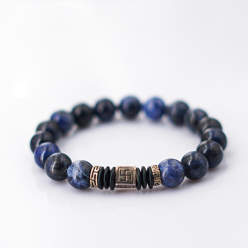 Vòng tay nam Sodalite 10mm + Charm Vạn - Chế tác tự nhiên - Thương hiệu Anqlo - Vòng tay phong thủy mang may mắn