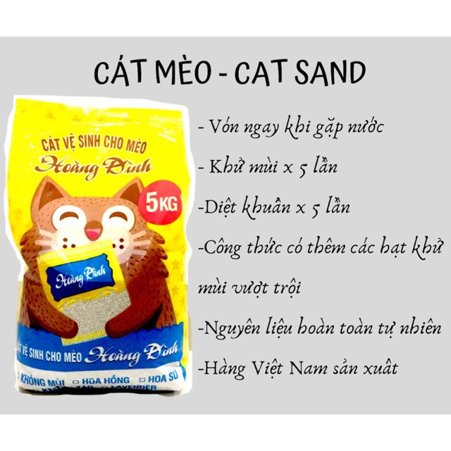 Cát mèo giá rẻ Hoàng Đình bao 5kg,cát vệ sinh cho mèo,cát mèo khử mùi