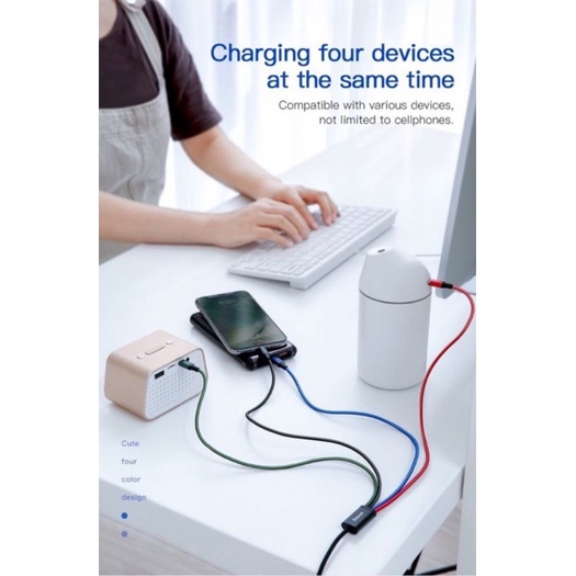 [BASEUS]Cáp Sạc Nhanh 3.5A 4 Đầu ( 2iphone  ,1 Micro Usb,1 Type C ) Rapid Series IPtablet táo Samsung