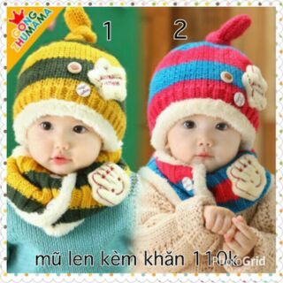 Set mũ kèm khăn len cho bé