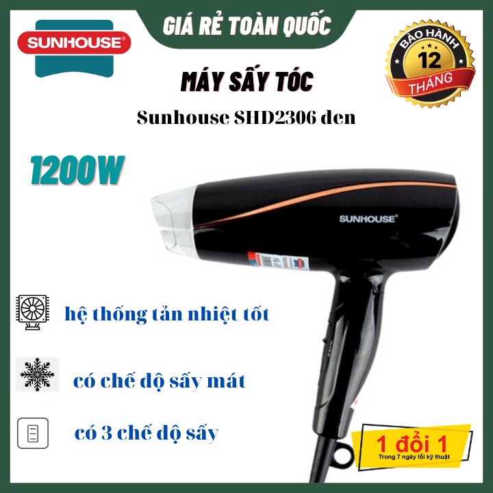 Máy Sấy Tóc Sunhouse SHD2306 Đen Với 3 Chế Độ Sấy, Tản Nhiệt Tốt Hàng Chính Hãng