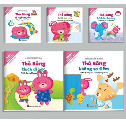 Sách - Bộ Ehon Kĩ năng sống Thỏ Bông Song Ngữ Việt Anh có File quét QR (Bộ 5 cuốn)