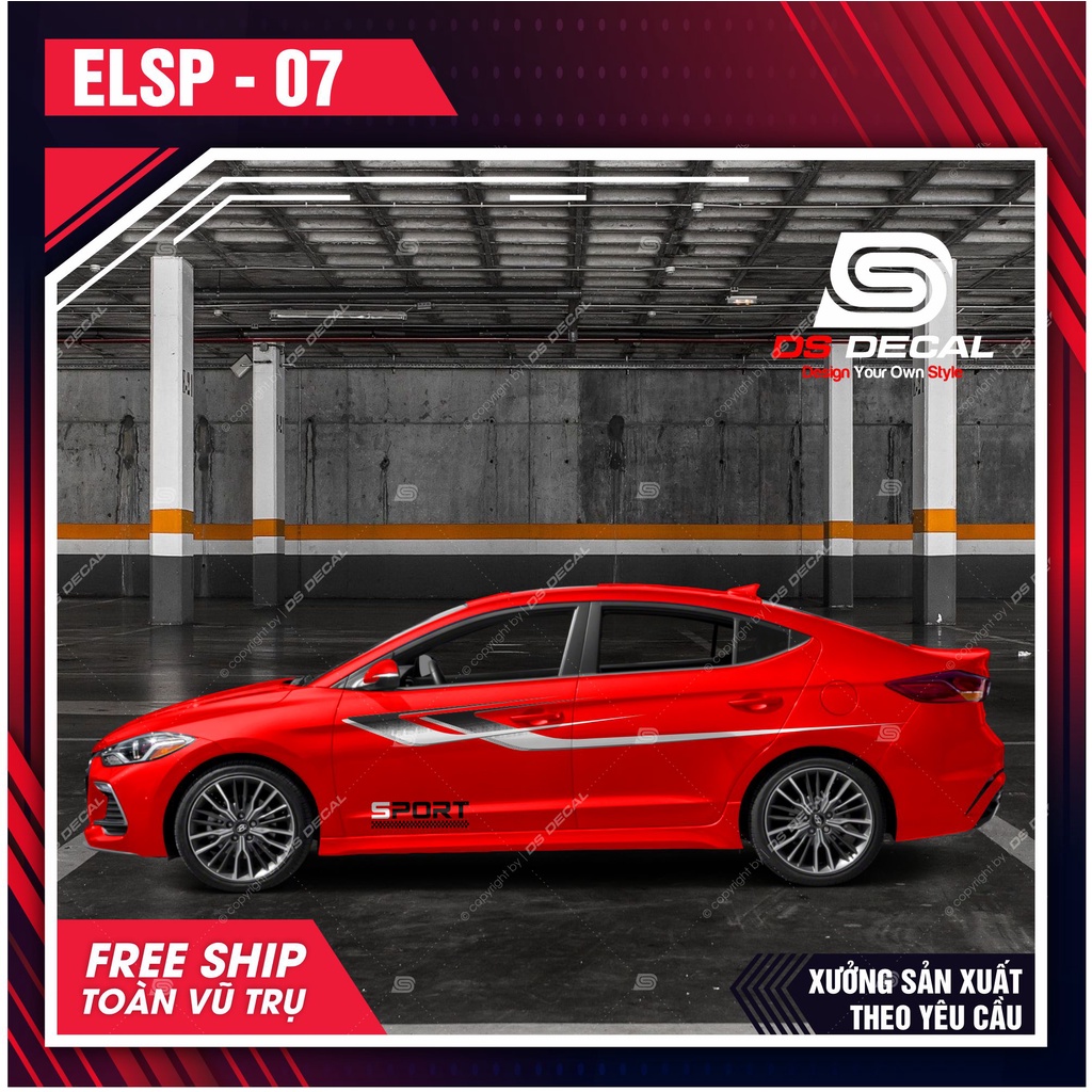 Tem dán xe ô tô Huyndai Elantra - 07, Sticker trang trí xe ô tô, decal dán ô tô PVC chống nước - DSDECAL
