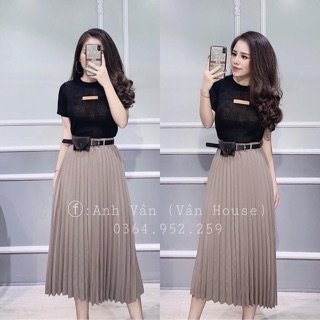 Chân váy xếp ly kèm đai túi hộp hit hot
