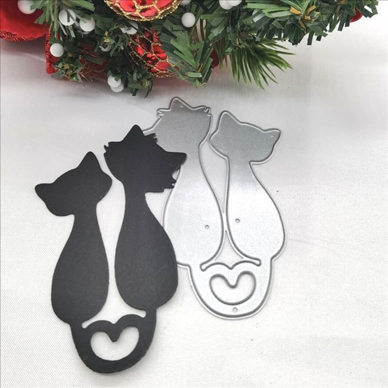 QQ Khuôn Cắt Giấy Kim Loại Họa Tiết Mèo Trái Tim Xinh Xắn