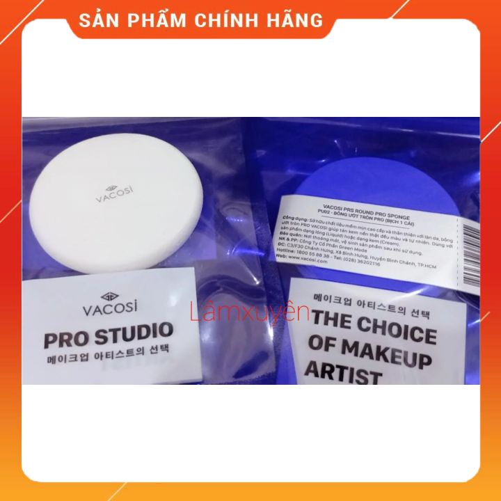 VACOSI PRC ROUND PRO SPONGE PU02_Bông ướt tròn pro ( bịch 1 cái ) ) bông phấn mềm mịn, dễ tán ,siêu tiện lợi