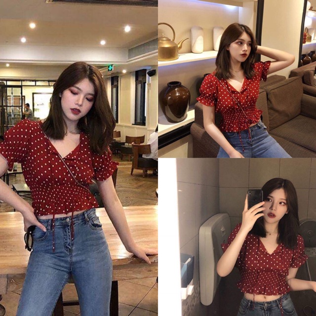 Áo kiểu chấm bi Đỏ