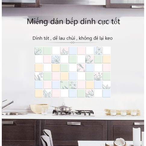 Decal dán bếp tráng nhôm cách nhiệt - Tường sắc màu và bông hoa