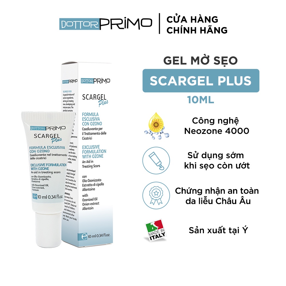 Gel mờ sẹo DottorPrimo Scargel Plus 10ml hỗ trợ làm mờ sẹo thâm sẹo lồi sẹo lõm sẹo do mụn
