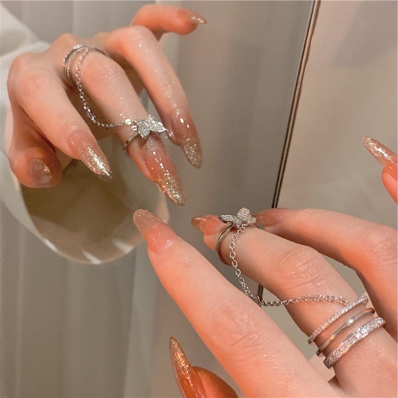 Bộ Nhẫn Bạc Hình Bướm Đính Pha Lê Thanh Lịch Cho Nữ